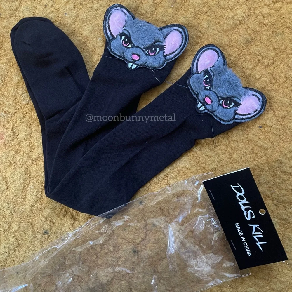 NEW Rare exclusive Dolls Kill Rat Socks Knee high Thigh Goth Punk Mouse Gnaw - Picture 3 of 5